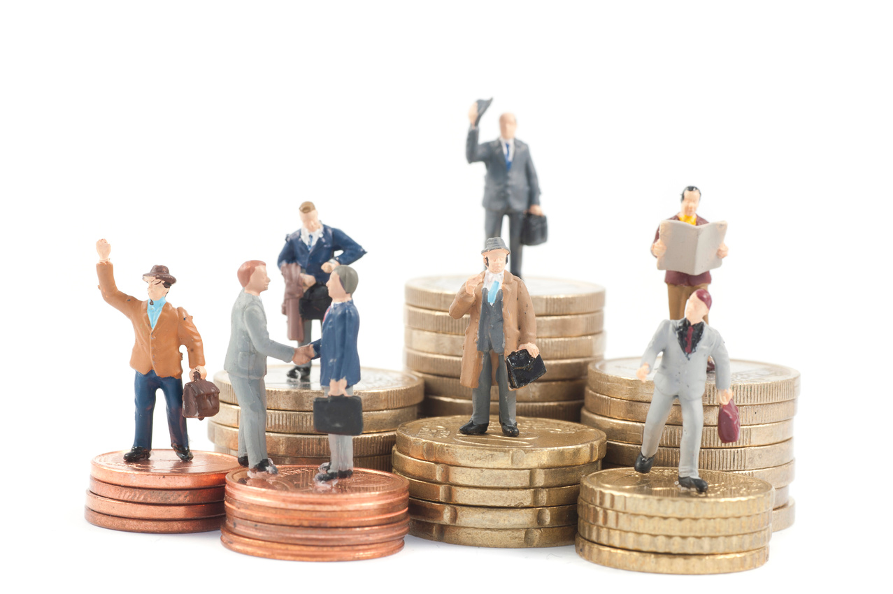 job and money. Worker employees with different wage